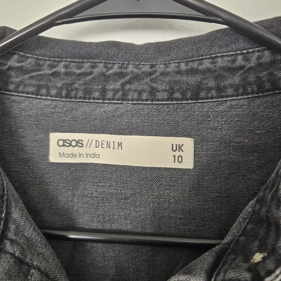 Asos Women's 6 Black Denim Button-Up Dress Short Sleeve Knee Length Midi Jean - Picture 2 of 8